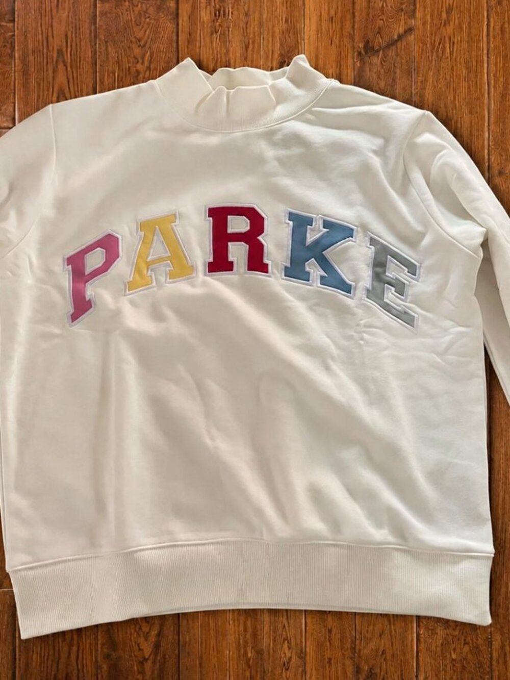 PARKE White Heritage Varsity Mockneck Logo Sweatshirt Pullover